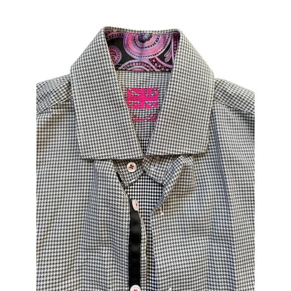 Ben Sherman Men’s XL  Button-Up Shirt - Black/White Houndstooth & Paisley Accent - Picture 2 of 3
